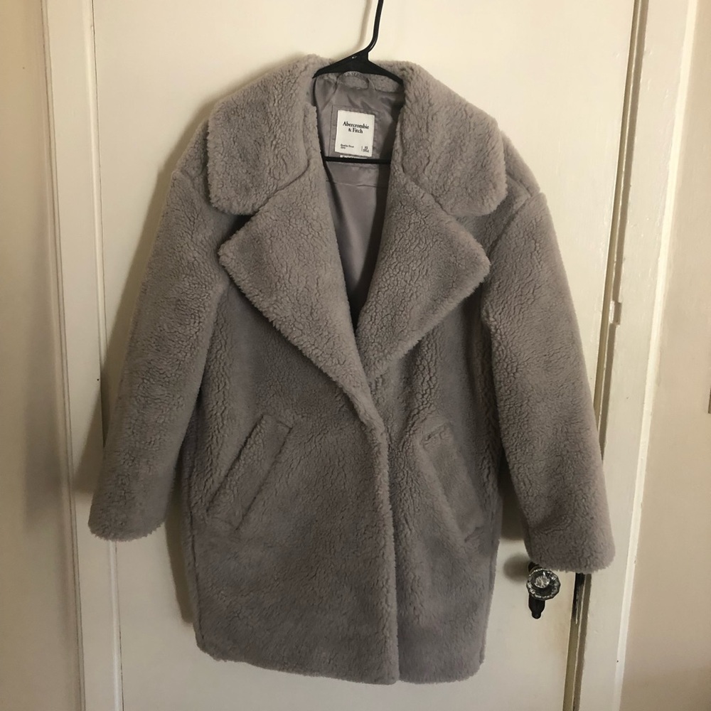 Abercrombie and Fitch grey teddy coat